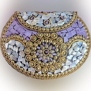 Elegant Purple and Gold Mosaic Clutch